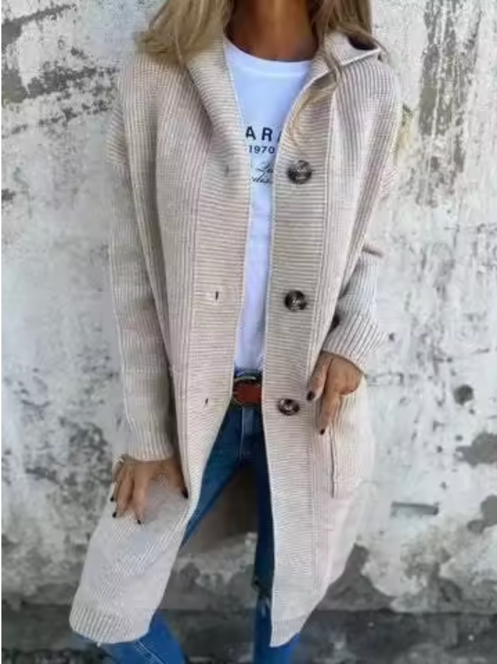 Womens Oversized Cable Knit Cardigan Button Front