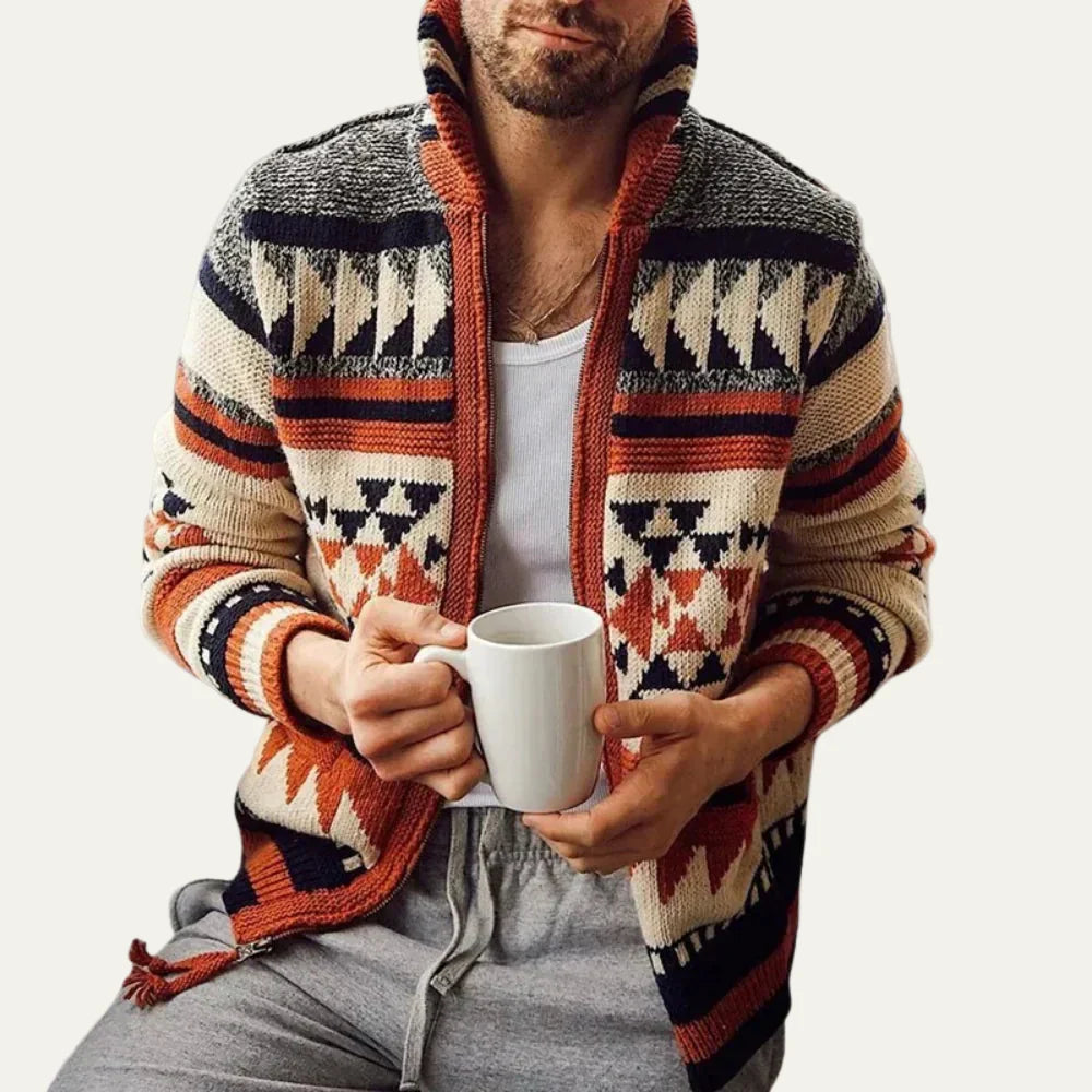 Mens Knit Cardigan High Collar Zip Closure - BritishMode