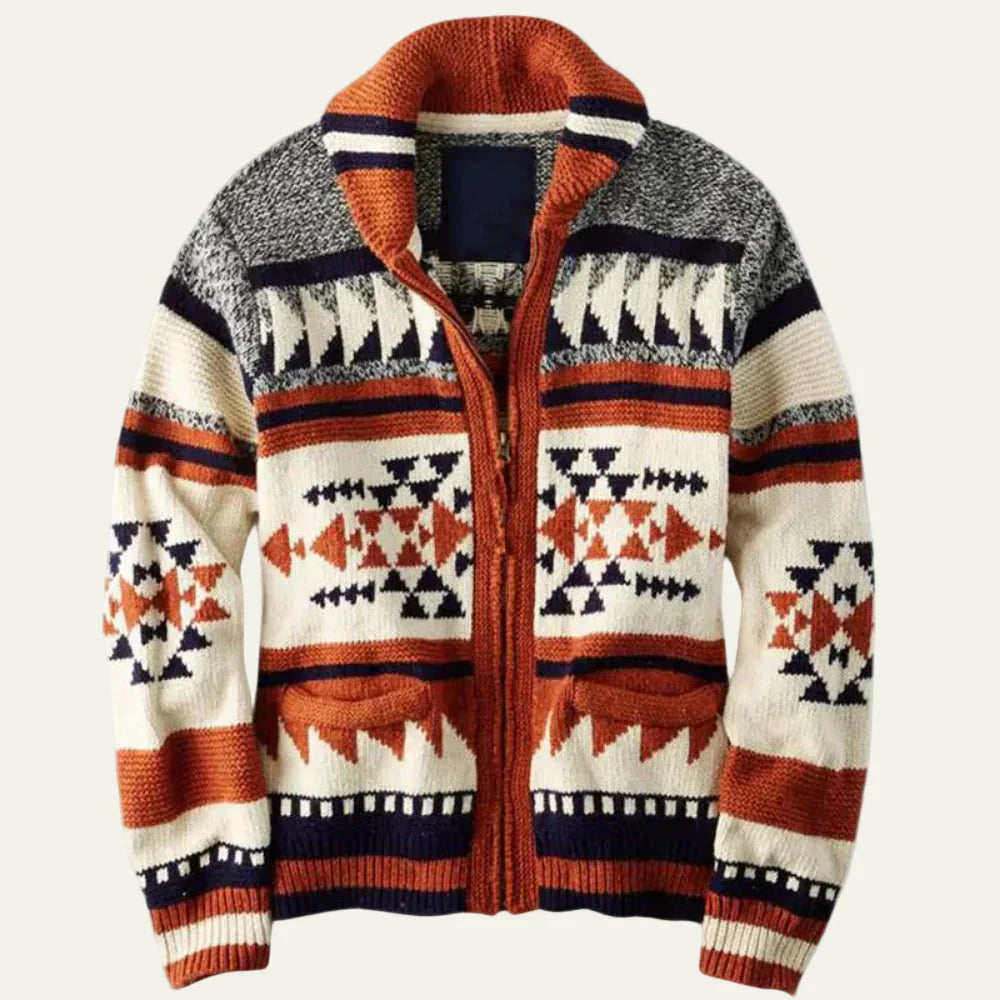 Mens Knit Cardigan High Collar Zip Closure