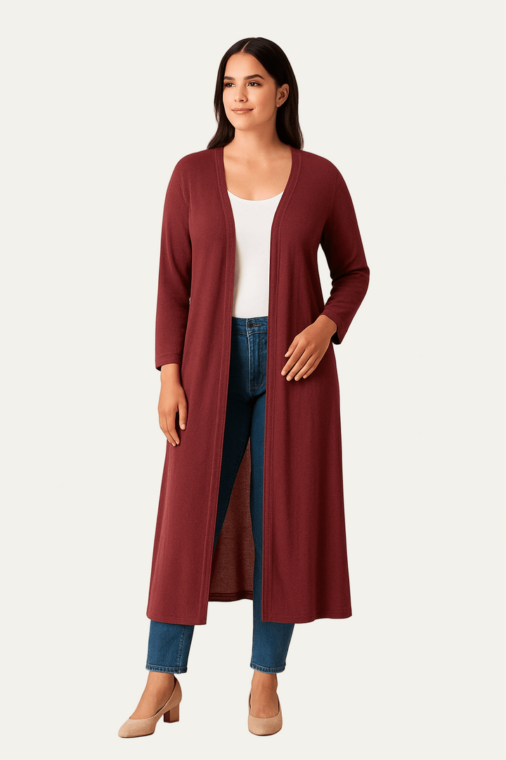 Womens Long-Line Open Front Cardigan Knit Lightweight - BritishMode