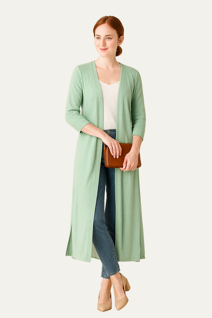 Womens Long-Line Open Front Cardigan Knit Lightweight