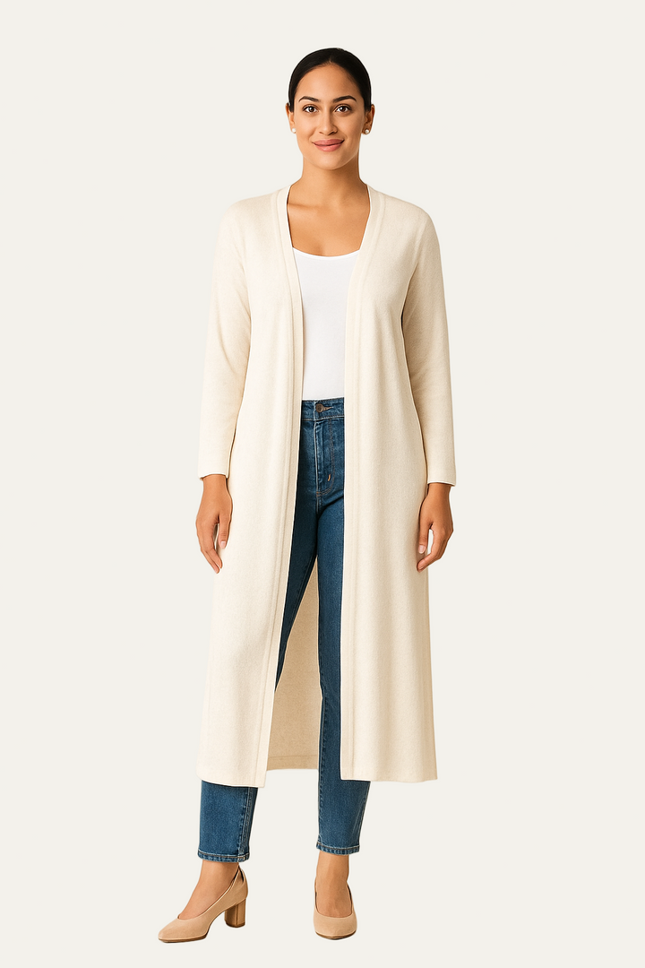 Womens Long-Line Open Front Cardigan Knit Lightweight