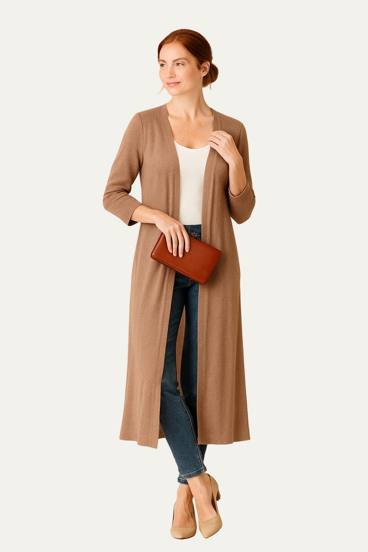 Womens Long-Line Open Front Cardigan Knit Lightweight