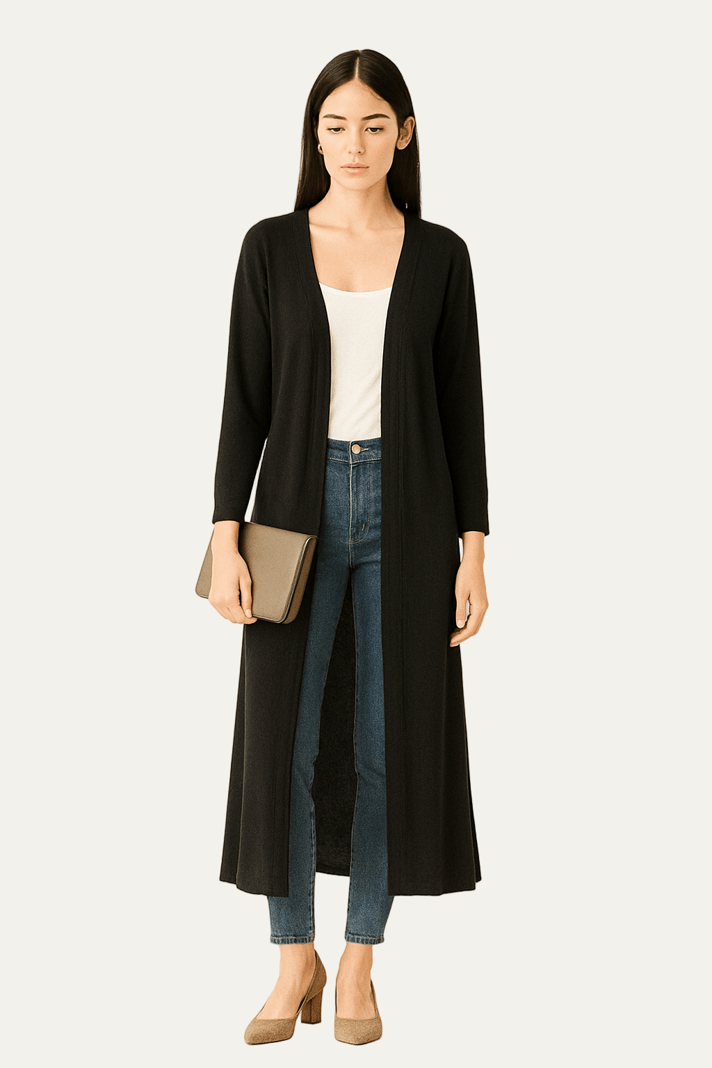 Womens Long-Line Open Front Cardigan Knit Lightweight