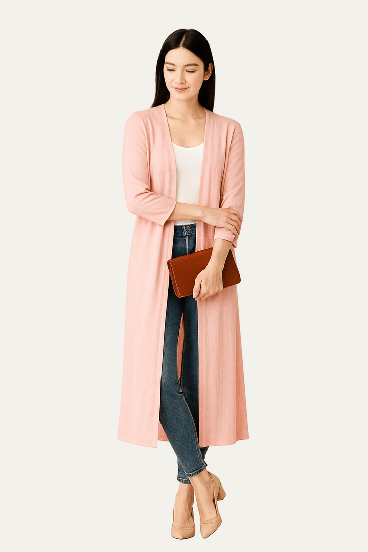 Womens Long-Line Open Front Cardigan Knit Lightweight