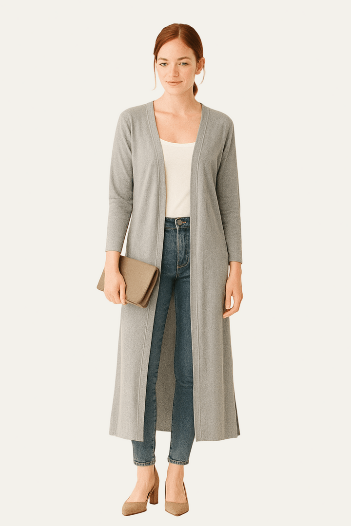 Womens Long-Line Open Front Cardigan Knit Lightweight