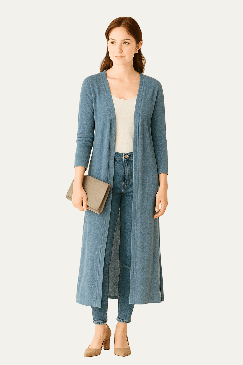 Womens Long-Line Open Front Cardigan Knit Lightweight