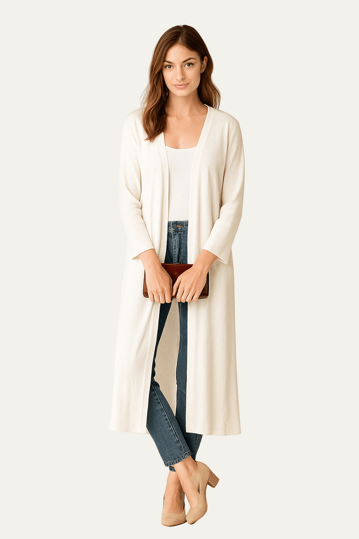 Womens Long-Line Open Front Cardigan Knit Lightweight