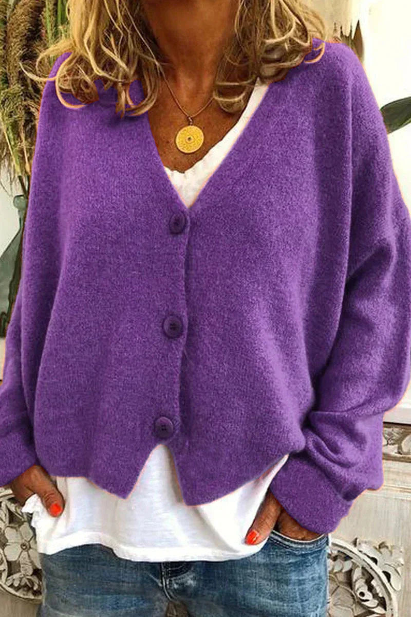 Womens Cardigan Patchwork V-Neck Long Sleeve