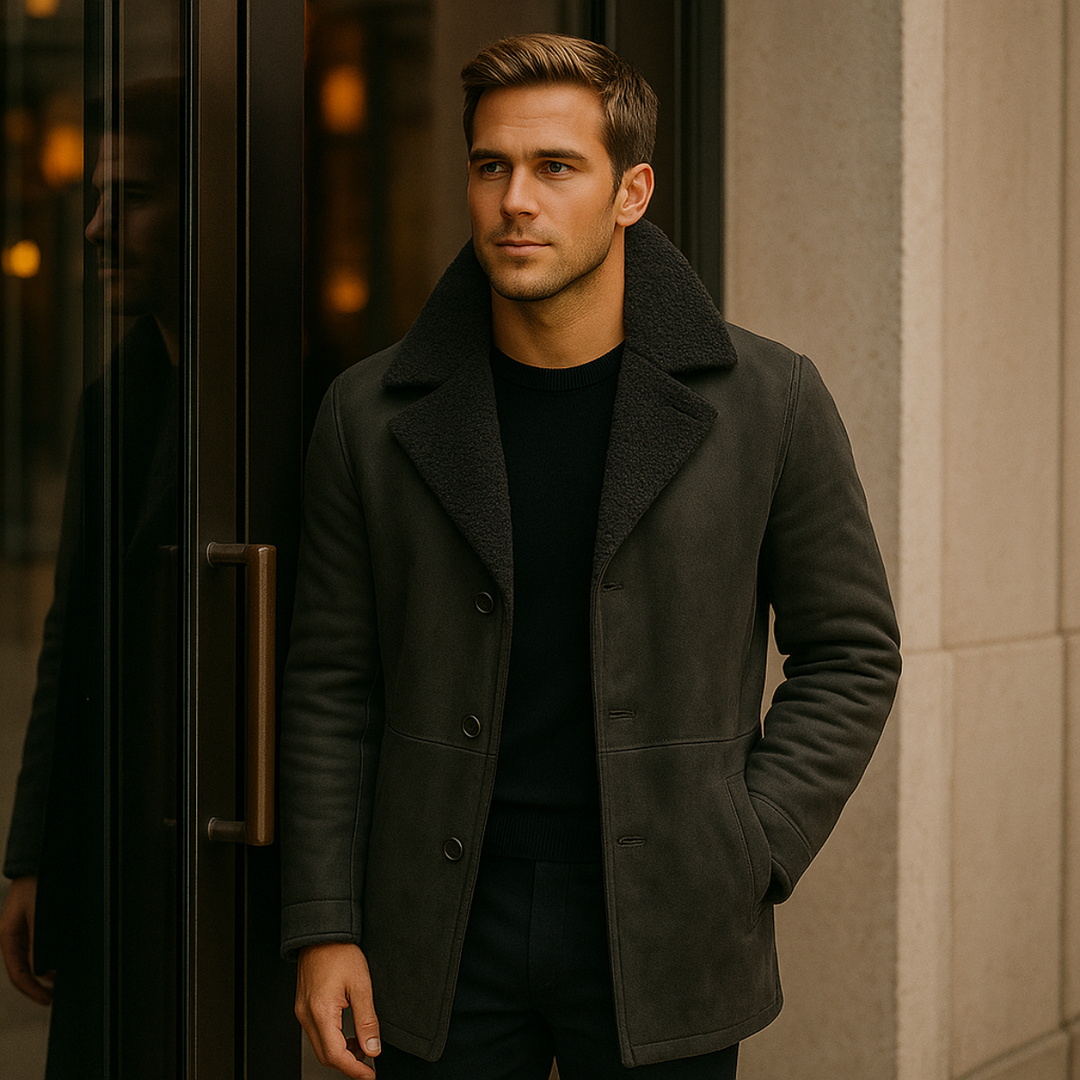 Mens Shearling Coat Warm Winter Outerwear