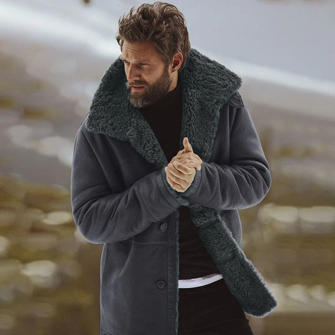 Mens Shearling Coat Warm Winter Outerwear