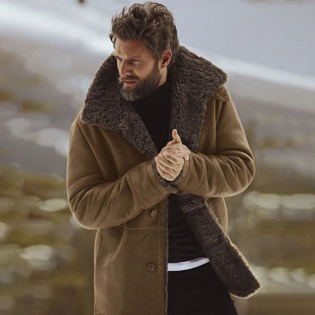 Mens Shearling Coat Warm Winter Outerwear