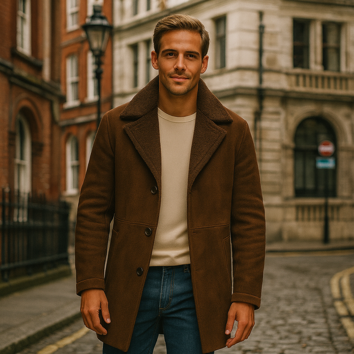 Mens Shearling Coat Warm Winter Outerwear