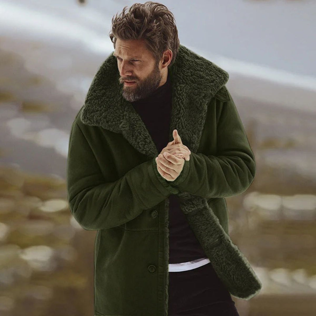 Mens Shearling Coat Warm Winter Outerwear