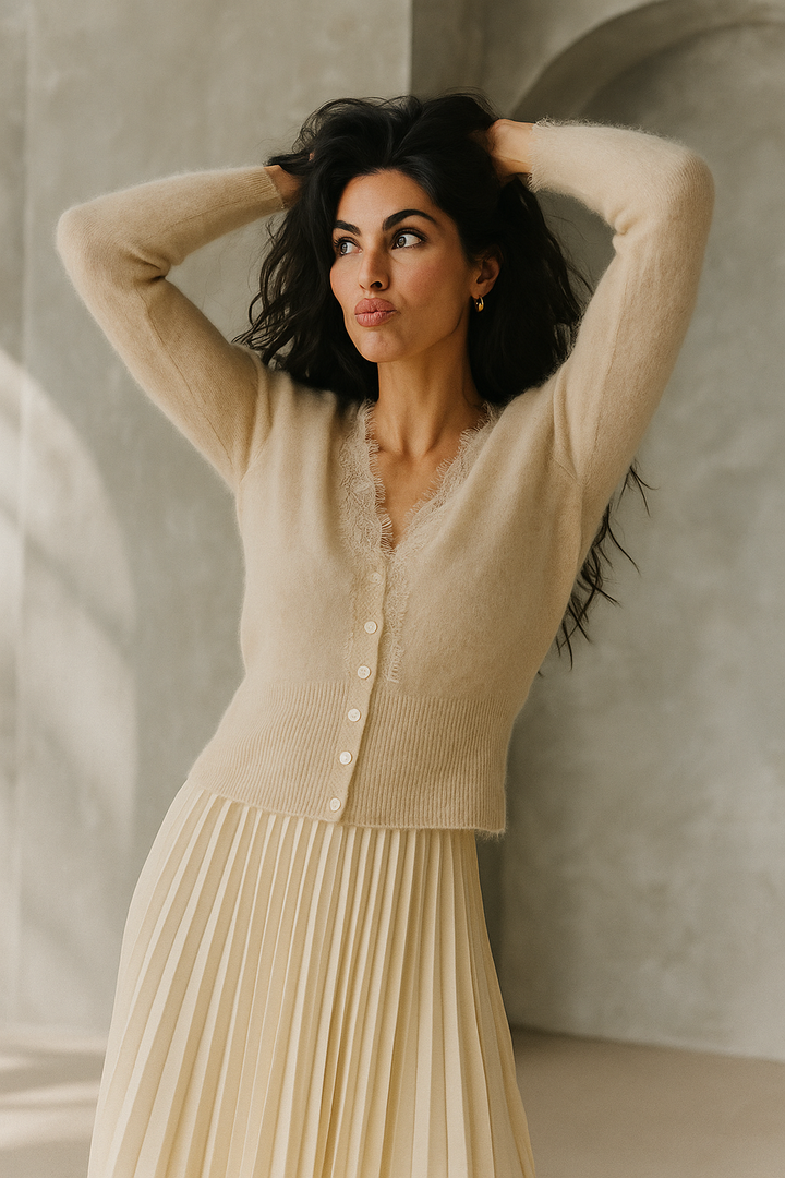 Womens Lace Knit Cardigan Soft Fabric Elegant Layering Fit - BritishMode