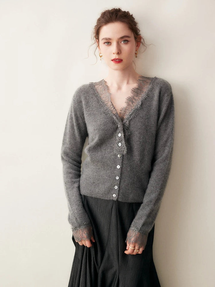 Womens Lace Knit Cardigan Soft Fabric Elegant Layering Fit