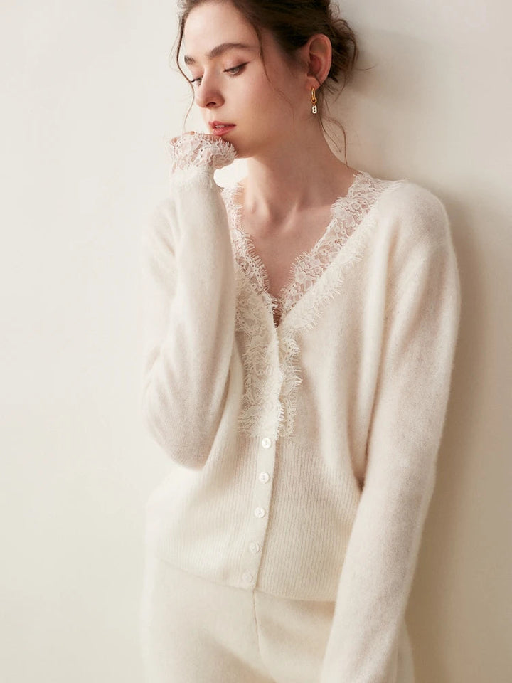 Womens Lace Knit Cardigan Soft Fabric Elegant Layering Fit