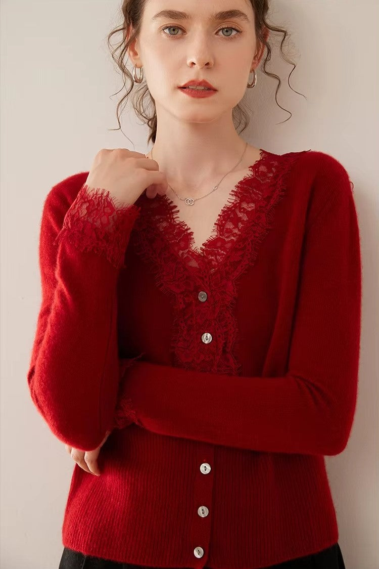 Womens Lace Knit Cardigan Soft Fabric Elegant Layering Fit