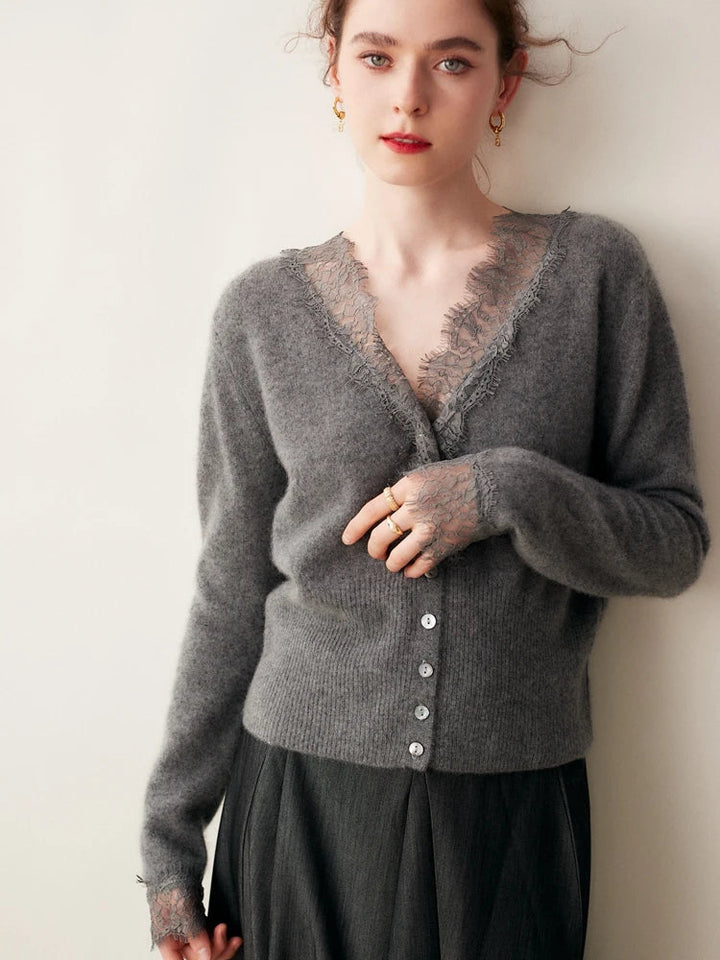 Womens Lace Knit Cardigan Soft Fabric Elegant Layering Fit