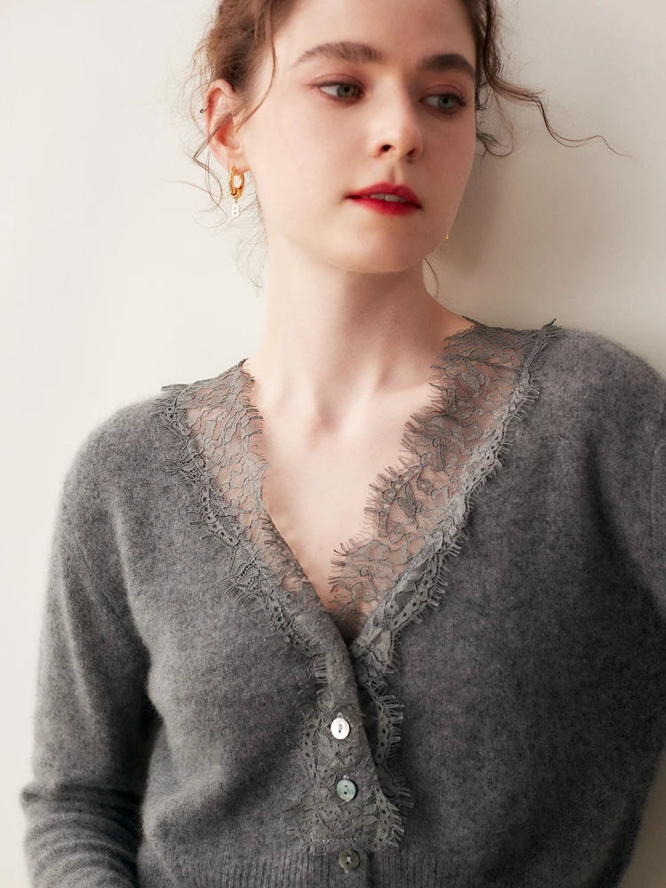Womens Lace Knit Cardigan Soft Fabric Elegant Layering Fit