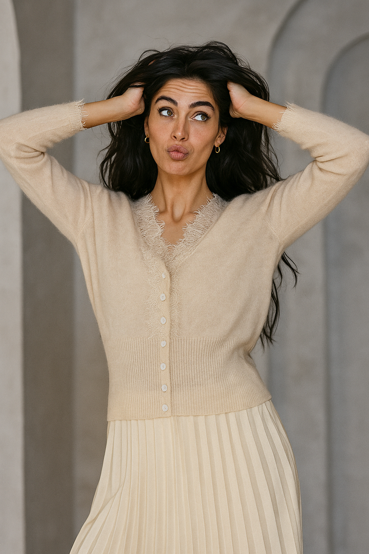 Womens Lace Knit Cardigan Soft Fabric Elegant Layering Fit