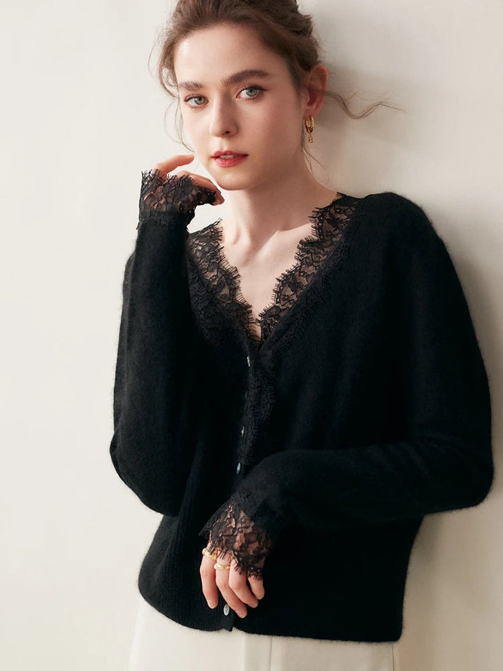 Womens Lace Knit Cardigan Soft Fabric Elegant Layering Fit