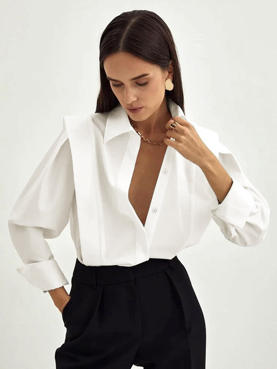 Womens Collared Blouse Polyester Straight Fit Shirt