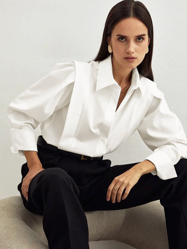 Womens Collared Blouse Polyester Straight Fit Shirt - BritishMode