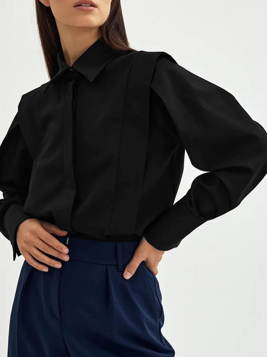 Womens Collared Blouse Polyester Straight Fit Shirt