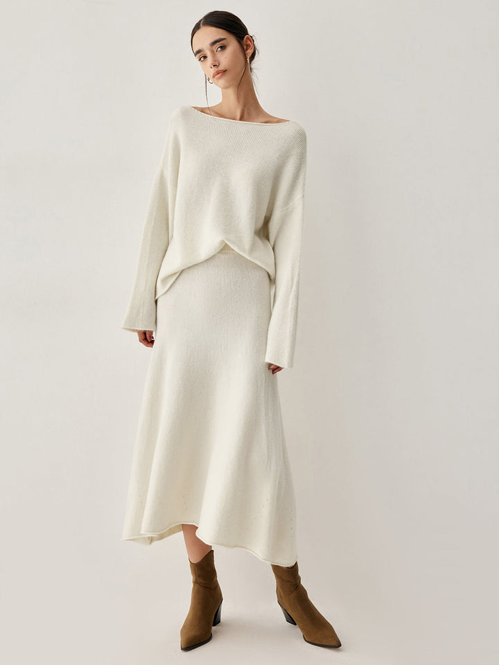 Womens Oversized Knit Sweater and Midi Skirt Two-Piece Set - BritishMode