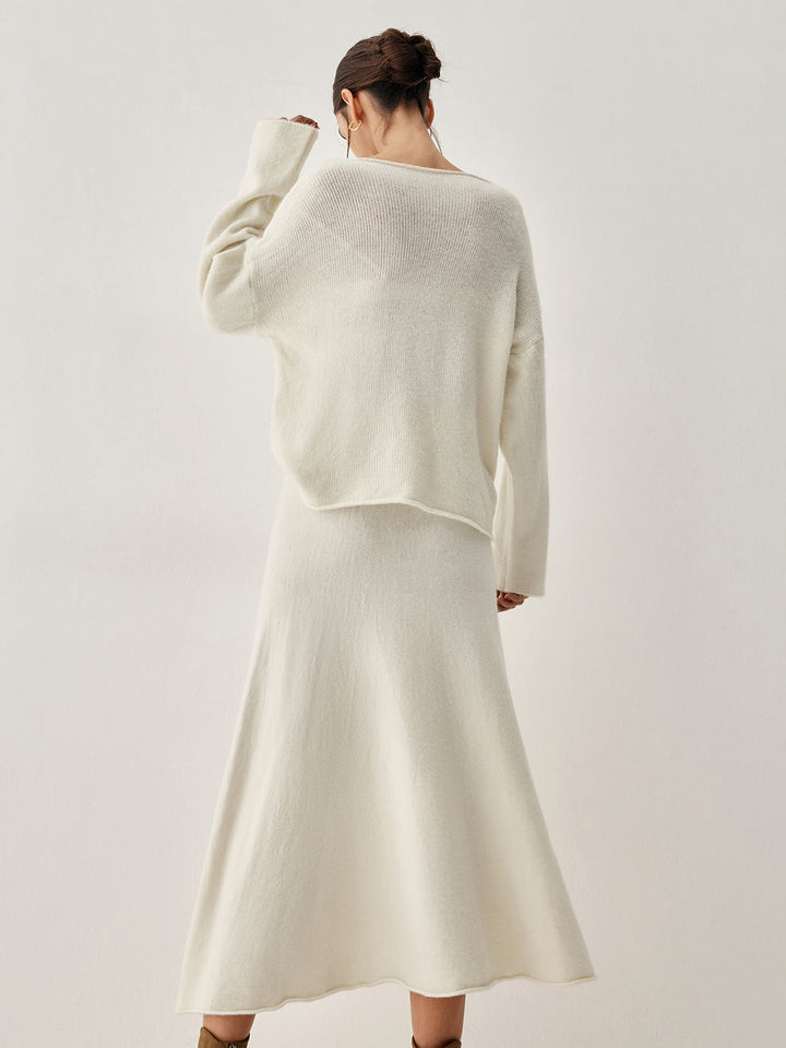 Womens Oversized Knit Sweater and Midi Skirt Two-Piece Set