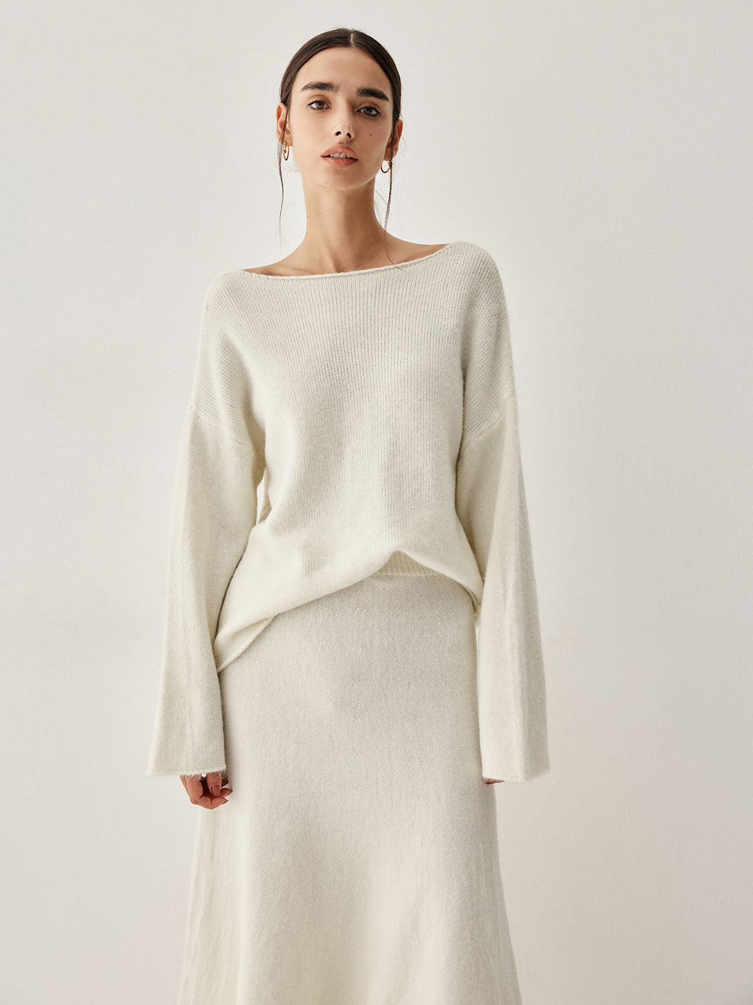 Womens Oversized Knit Sweater and Midi Skirt Two-Piece Set