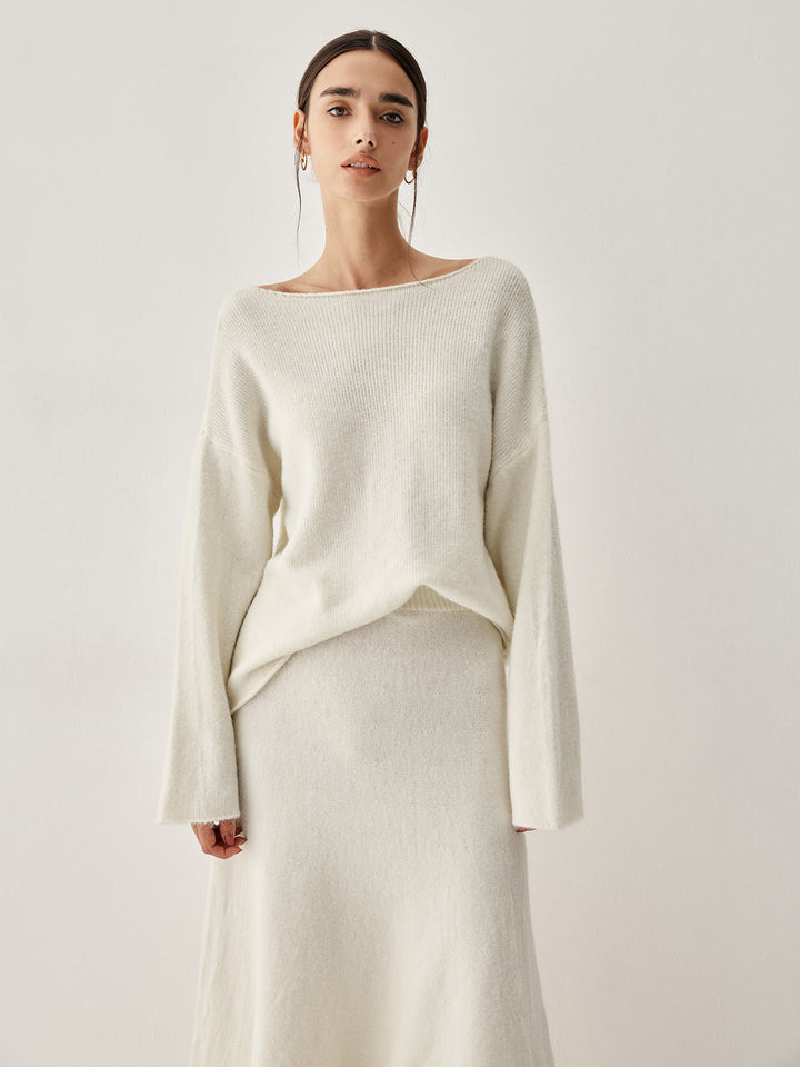 Womens Oversized Knit Sweater and Midi Skirt Two-Piece Set