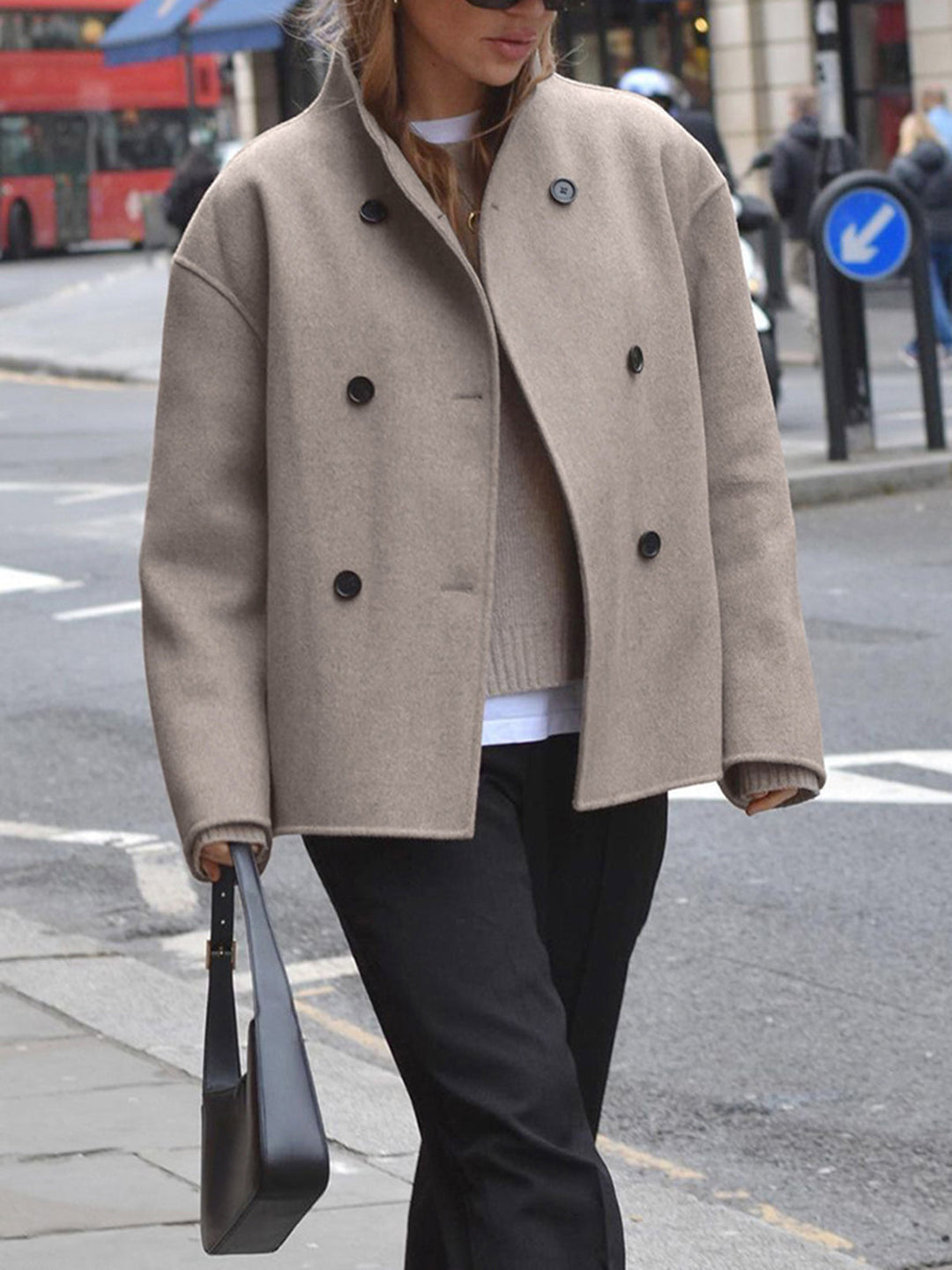 Womens Short Double-Breasted Jacket Tailored Fit