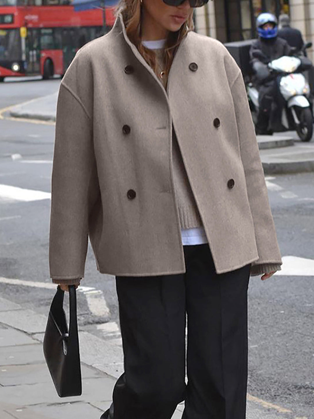 Womens Short Double-Breasted Jacket Tailored Fit