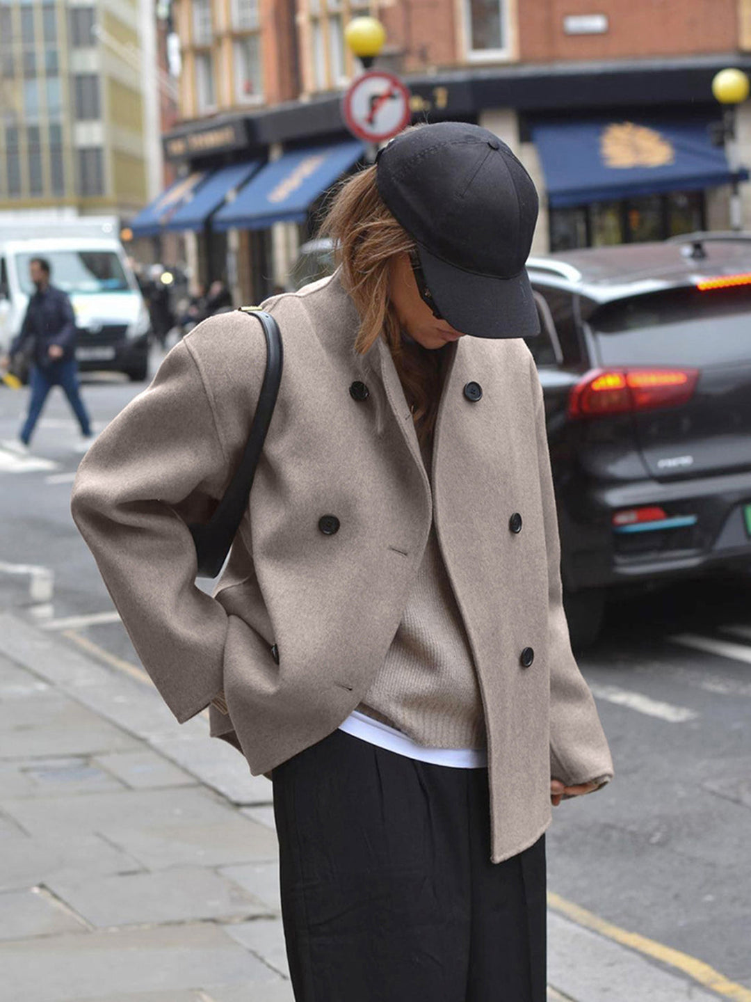 Womens Short Double-Breasted Jacket Tailored Fit