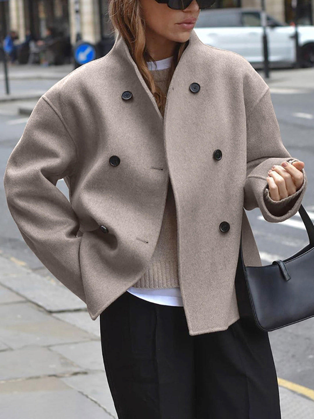 Womens Double Breasted Coat Classic Fit Wool Blend - BritishMode