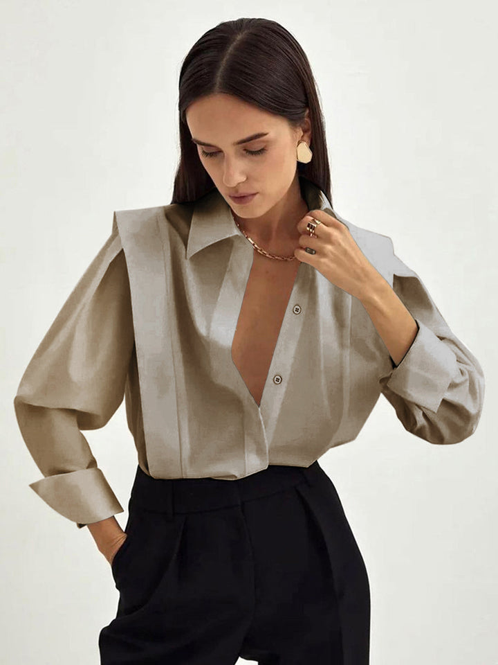 Womens Collared Blouse Polyester Straight Fit Shirt
