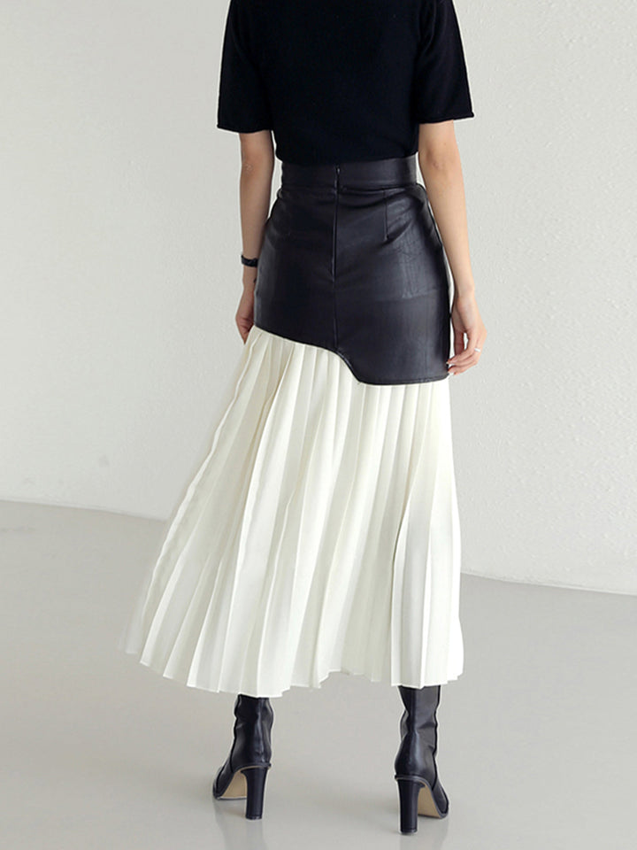 Womens Midi Skirt Faux Leather Chiffon Asymmetrical Regular Fit