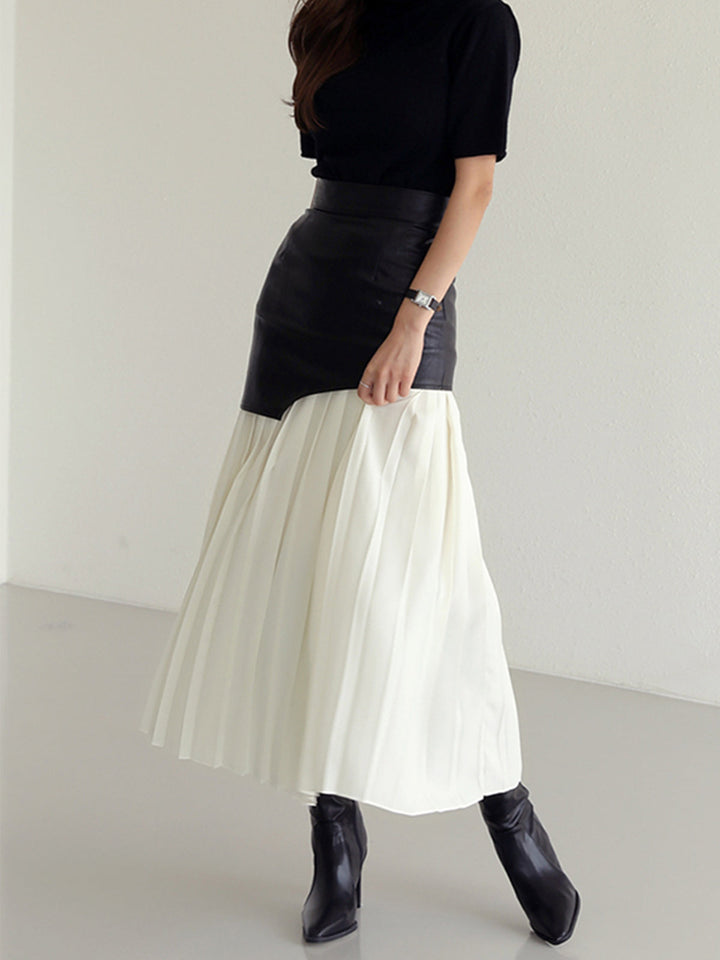 Womens Midi Skirt Faux Leather Chiffon Asymmetrical Regular Fit
