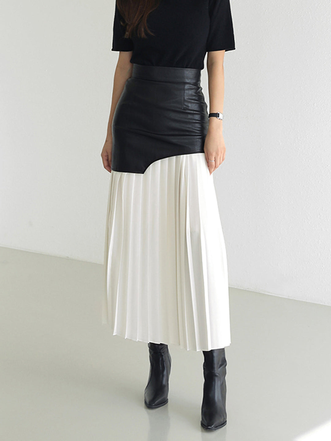 Womens Midi Skirt Faux Leather Chiffon Asymmetrical Regular Fit - BritishMode