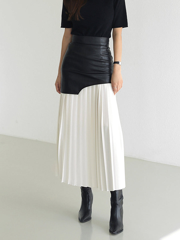 Womens Midi Skirt Faux Leather Chiffon Asymmetrical Regular Fit - BritishMode