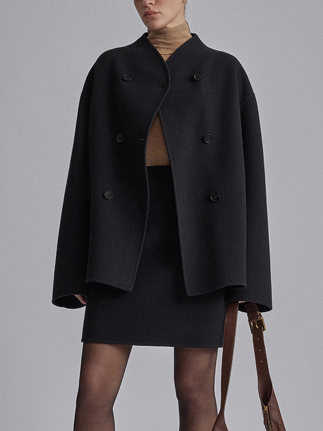 Womens Short Double-Breasted Jacket Tailored Fit