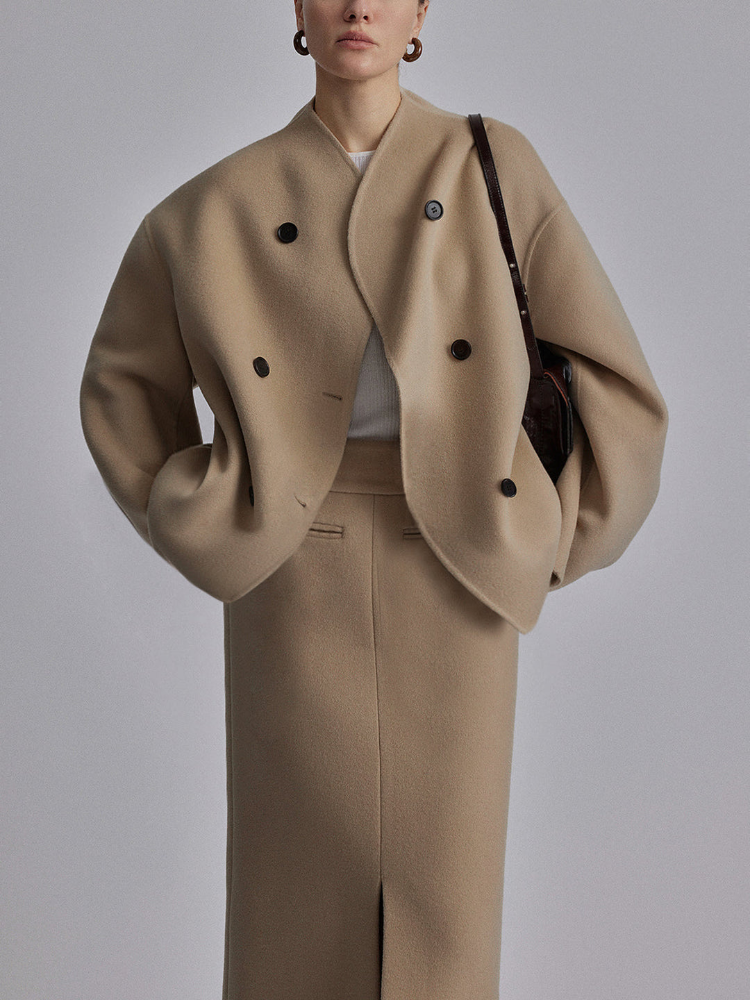 Womens Short Double-Breasted Jacket Tailored Fit