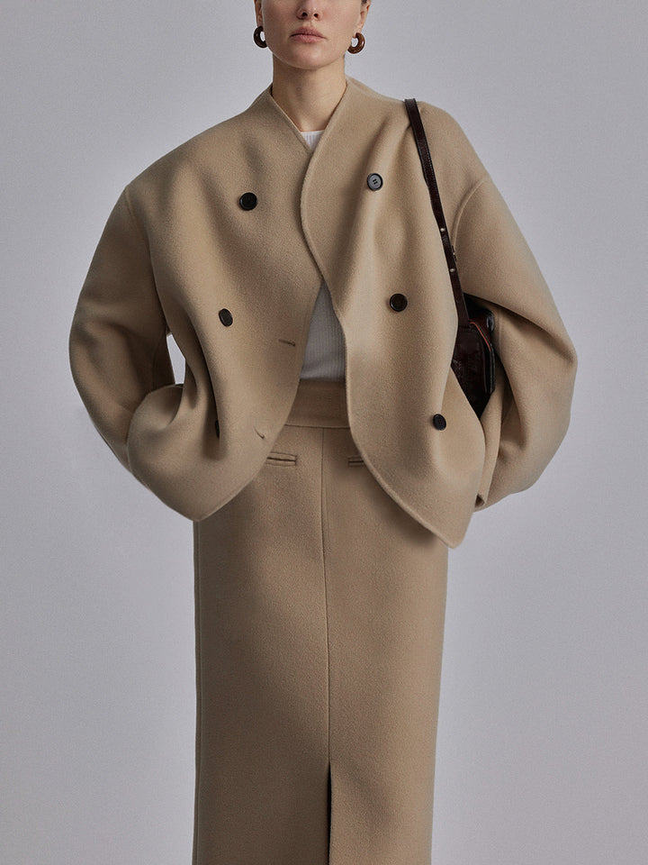 Womens Short Double-Breasted Jacket Tailored Fit