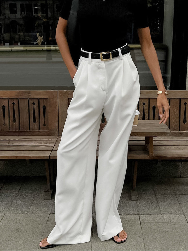Womens Tailored High-Waist Wide-Leg Pleated Trousers