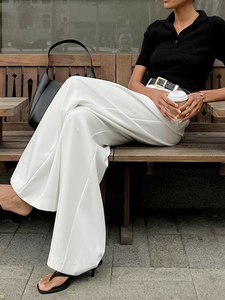 Womens Tailored High-Waist Wide-Leg Pleated Trousers