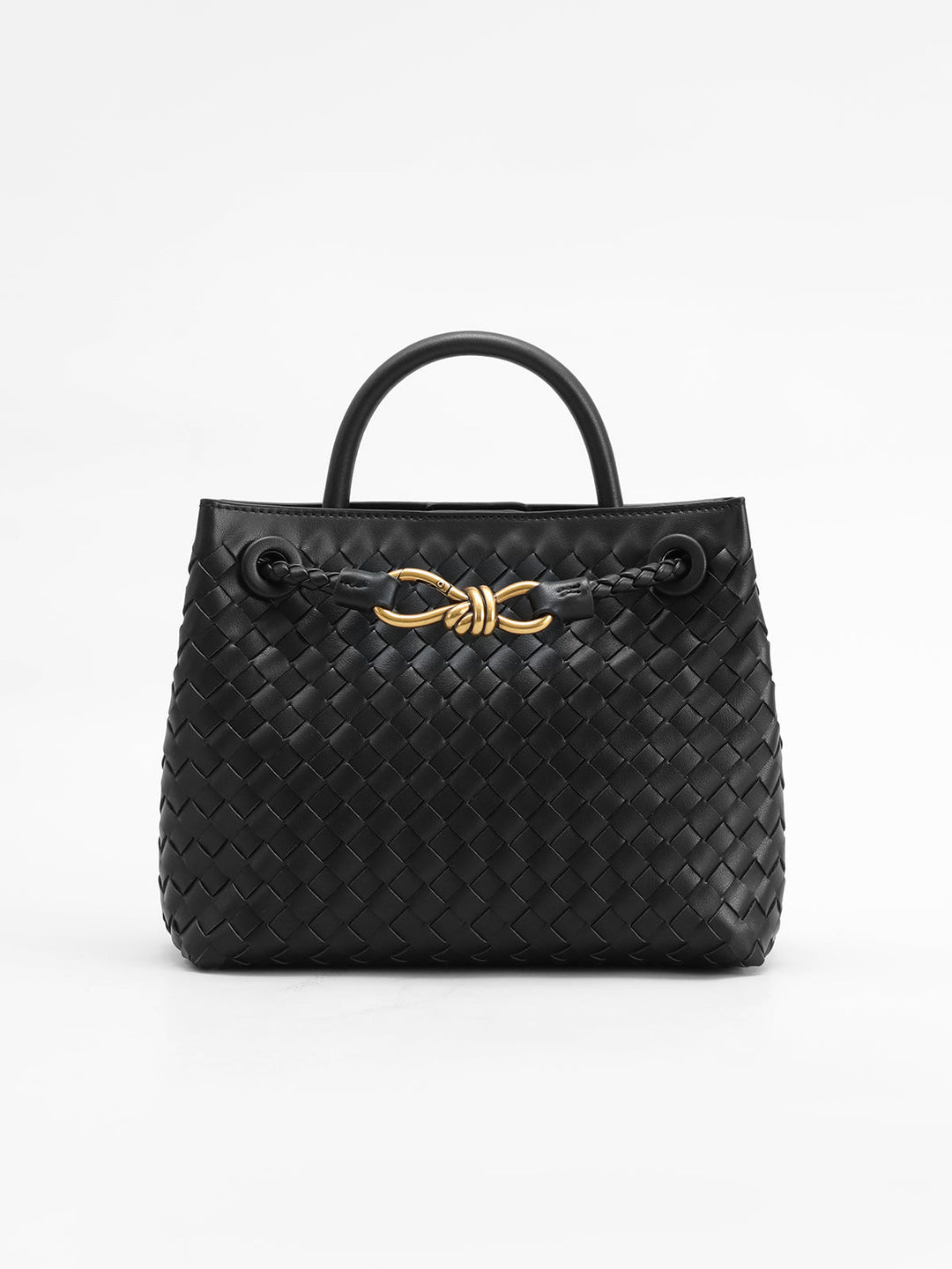 Womens Structured PU Leather Shoulder Bag with Metal Handle - BritishMode