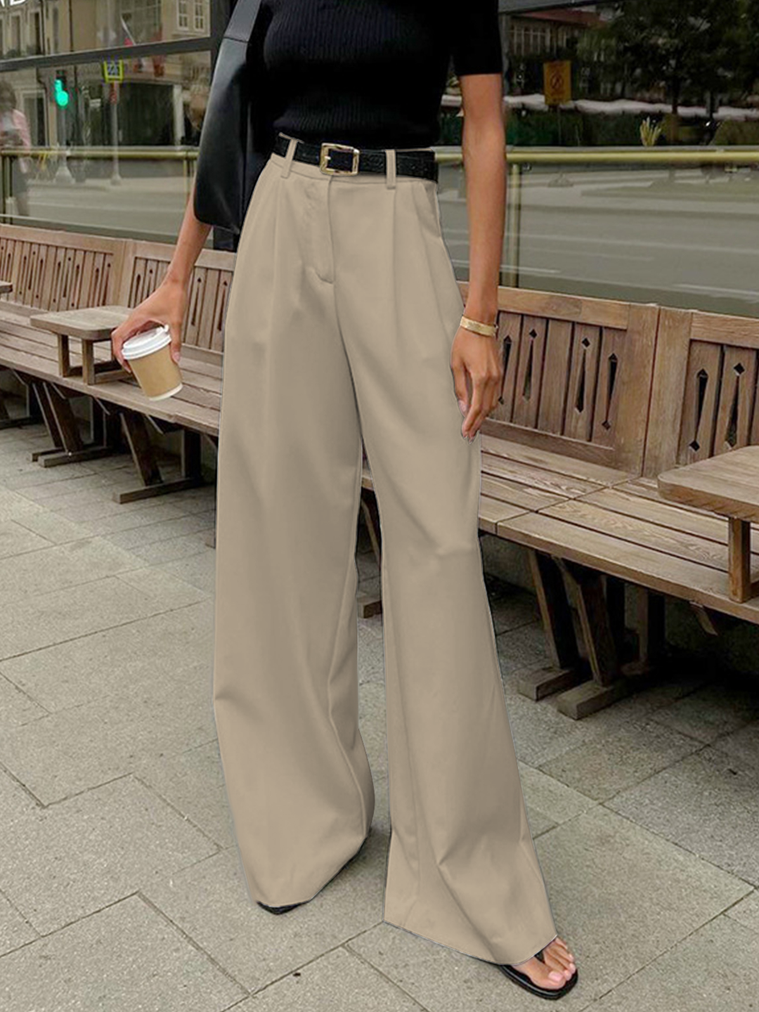 Womens Tailored High-Waist Wide-Leg Pleated Trousers