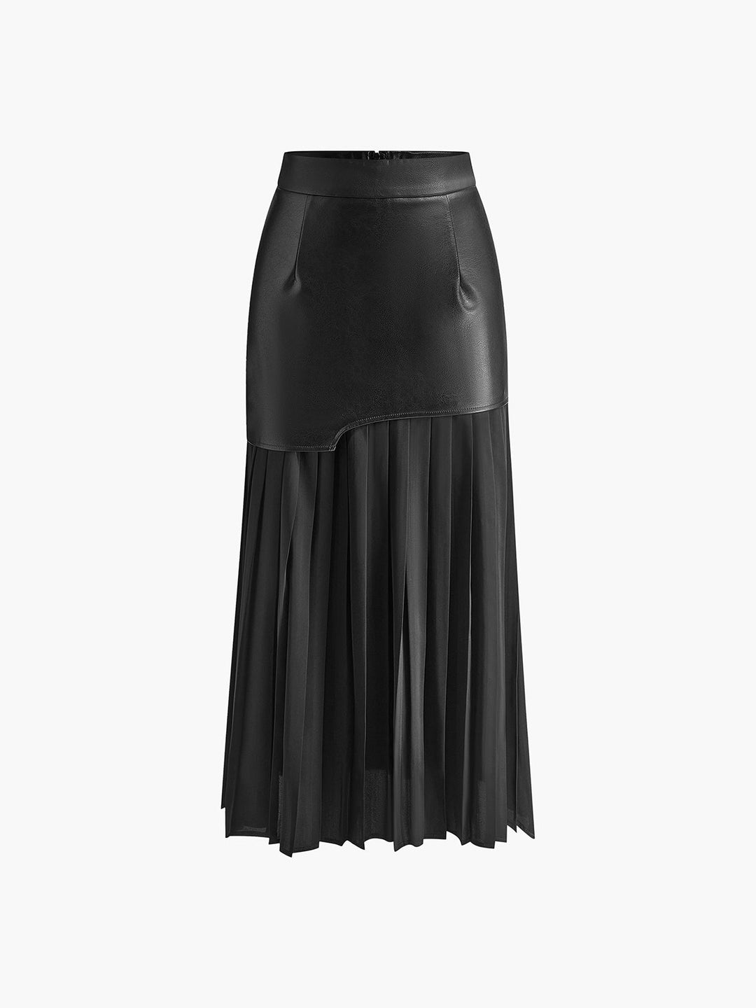 Womens Midi Skirt Faux Leather Chiffon Asymmetrical Regular Fit